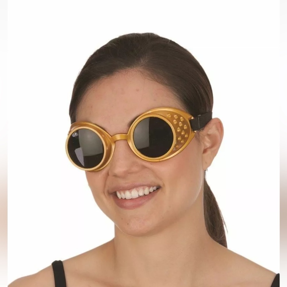 Gold Steampunk Goggles Sunglasses Eyewear Adult Aviator Pilot Costume NOS
